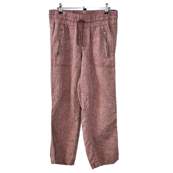 Athleta Womens Cabo Linen Wide Leg Pant Size 6P 100% Linen Tawny Rose Tie Waist - Picture 1 of 8